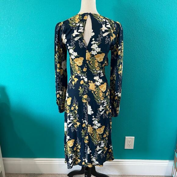 Reformation Kellan Dress in Graciella Yellow Blue Floral Midi Casual Size 2 - Picture 4 of 7
